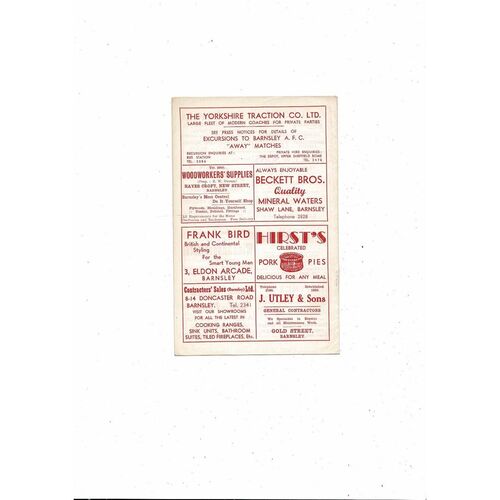 1960/61 Barnsley v Reading FA Cup Replay Football Programme