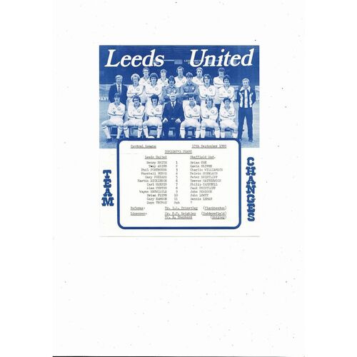 Leeds United v Sheffield Wednesday Central League Football Programme 1980/81