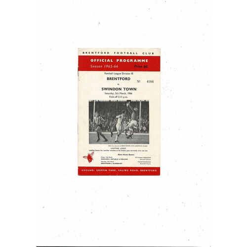 1965/66 Brentford v Swindon Town Football Programme