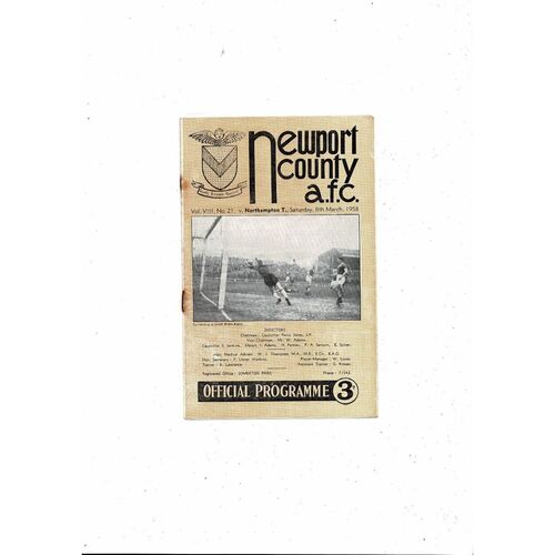 1957/58 Newport County v Northampton Town Football Programme