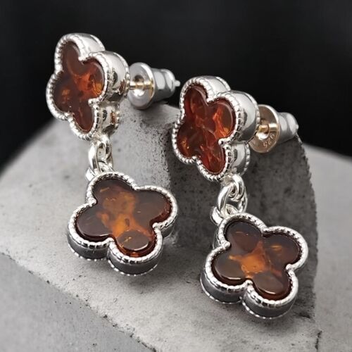 Amber quatrefoil drop earrings