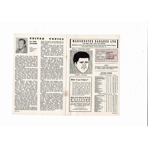 1957/58 Manchester United v Aston Villa Football Programme + two press cuttings