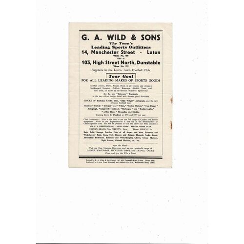 1954/55 Luton Town v Leeds United Football Programme