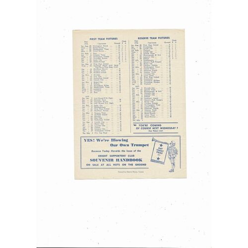 1956/57 Leyton Orient v Swansea Football Programme