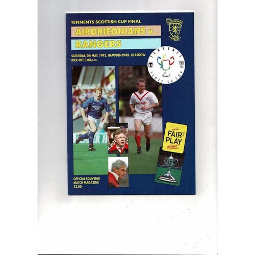 1992 Airdrie v Rangers Scottish Cup Final Football Programme