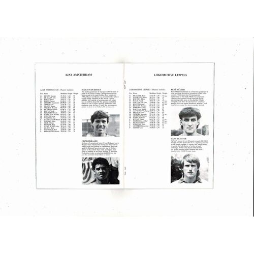 1987 Ajax v Locomotive Leipzig European Cup Winners Cup Final Football Programme