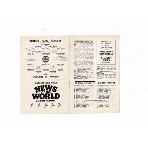 1959/60 Queens Park Rangers v Colchester United Football Programme