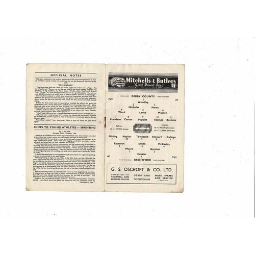 1946/47 Derby County v Brentford Football Programme
