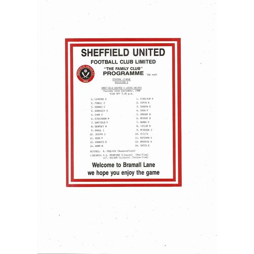 Sheffield United v Leeds United Central League Football Programme 1988/89