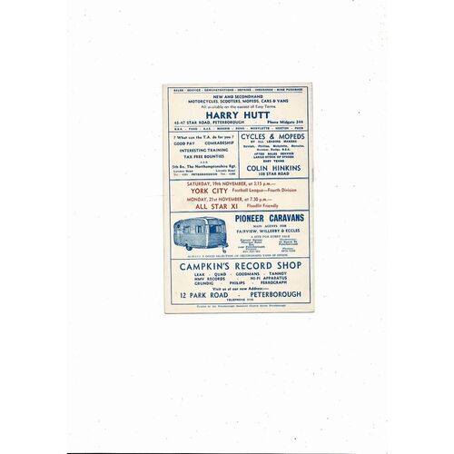 Peterborough United v Leicester City Friendly Football Programme 1960/61