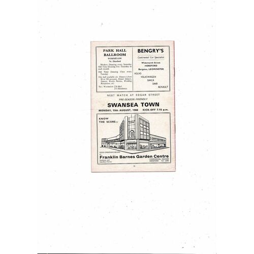 Hereford United v Coventry City Friendly Football Programme 1966/67