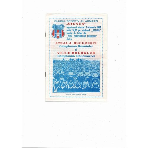 Steaua Bucharest v Vejle Boldklub European Cup Football Programme 1985/86
