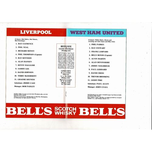 1981 Liverpool v West Ham United League Cup Final Football Programme