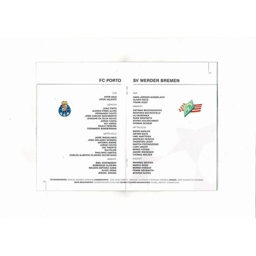 Werder Bremen v FC Porto UEFA Champions League Football Programme 1993/94