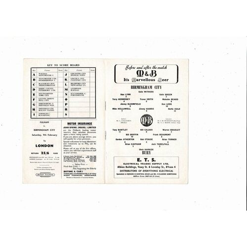 1962/63 Birmingham City v Bury FA Cup Football Programme