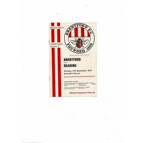 1973/74 Brentford v Reading Football Programme