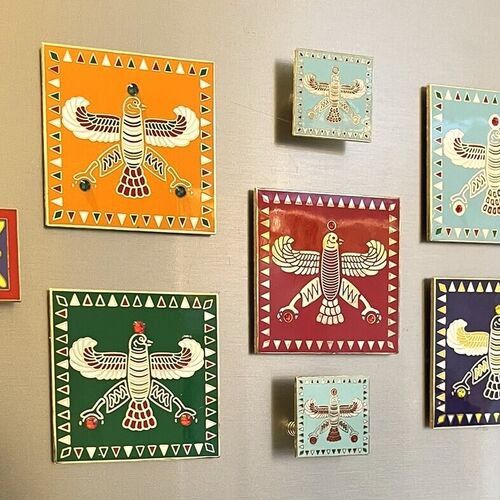 Display & Magnet Tile. The Persian Falcon. Deep Green with 3 Red stones.