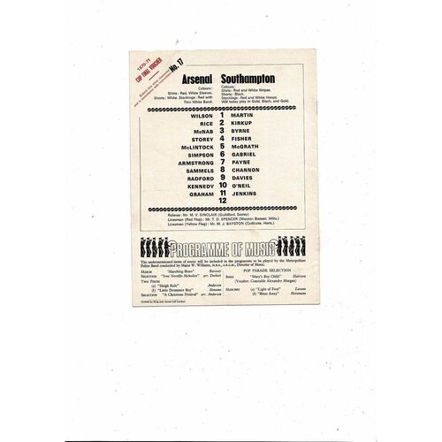 1970/71 Arsenal v Southampton Football Programme