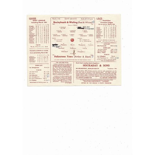 1955/56 Bexleyheath & Welling v Folkestone Town Kent League Football Programme