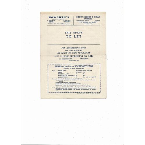 1958/59 Oldham Athletic v Gillingham Football Programme