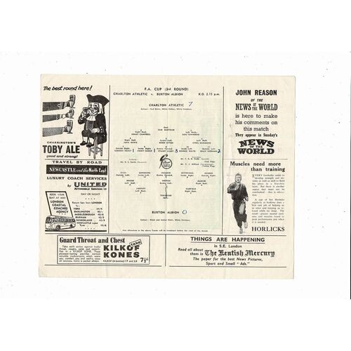 Charlton Athletic v Burton Albion FA Cup Football Programme 1955/56