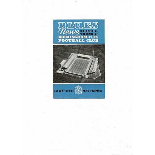 1964/65 Birmingham City v Leicester City Football Programme
