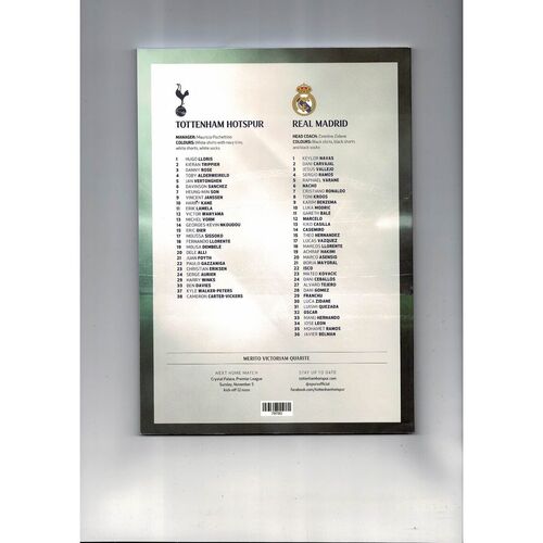 Tottenham Hotspur v Real Madrid Champions League Football Programme 2017/18