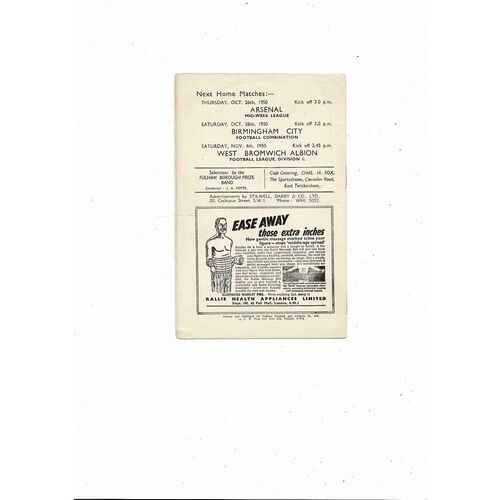1950/51 FA X1 v RAF X1 Friendly Football Programme @ Fulham