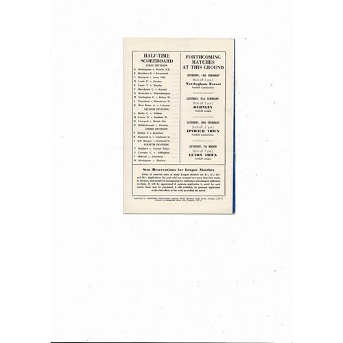 1958/59 Chelsea v West Ham United Football Programme