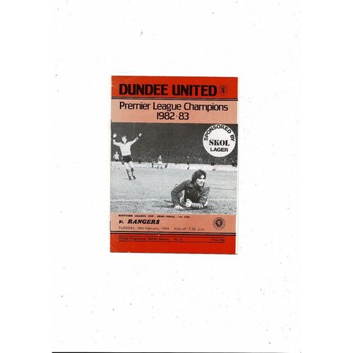 1983/84 Dundee United v Rangers Scottish League Cup Semi Final Programme