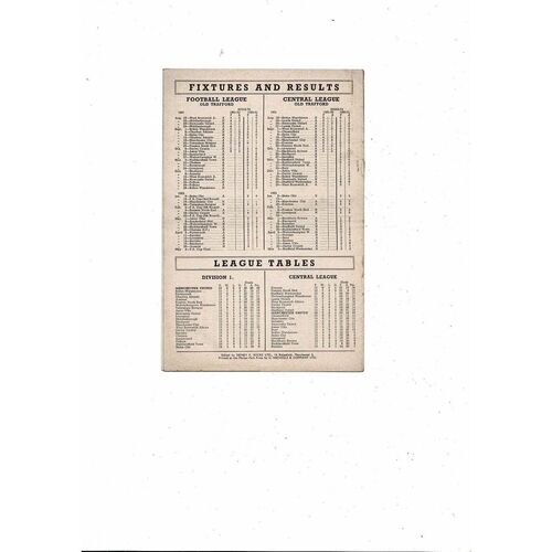 1951/52 Manchester United v Sunderland Football Programme