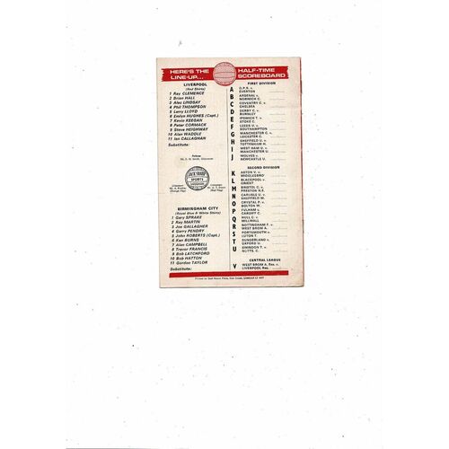 1973/74 Liverpool v Birmingham City Football Programme