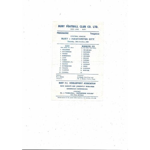 Bury v Manchester City Central League Football Programme 1968/69
