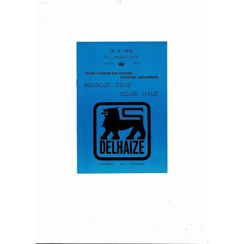 1972 Belgium v Italy European Championship Qualifier Football Programme