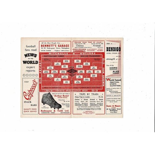 1957/58 Nottingham Forest v Bolton Wanderers Football Programme