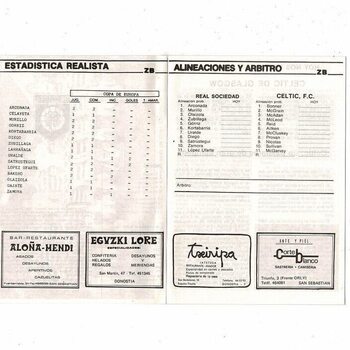Real Sociedad v Celtic European Cup Football Programme + insert 1982/83