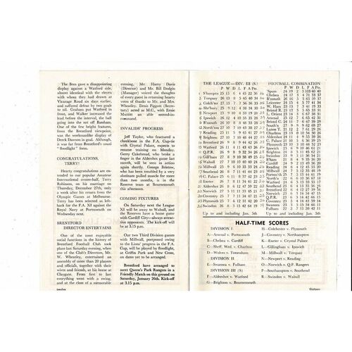 1956/57 Brentford v Shrewsbury Town Football Programme