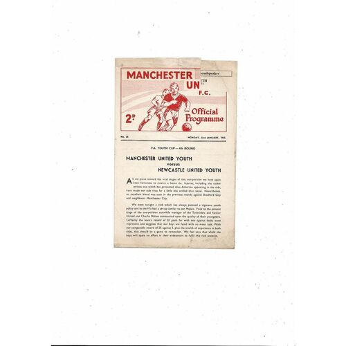 Manchester United v Newcastle United FA Youth Cup Football Programme 1961/62