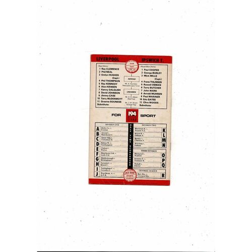 1978/79 Liverpool v Ipswich Town Football Programme