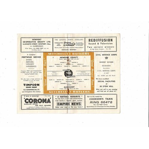 1953/54 Newport County v Aldershot Football Programme