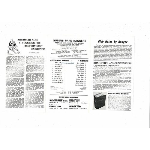 Queens Park Rangers v Arbroath Friendly Football Programme 1968/69