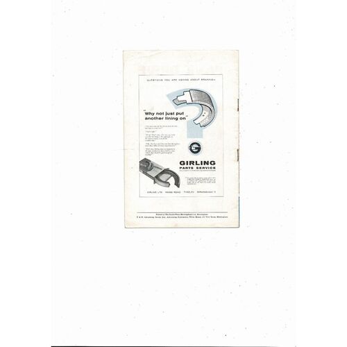 1960/61 Birmingham City v Sheffield Wednesday Football Programme