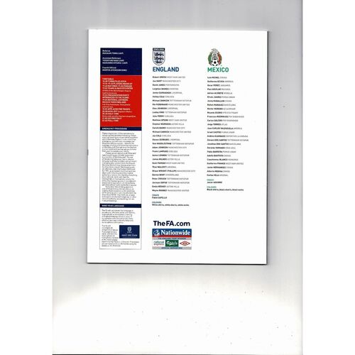 2010 England v Mexico Football Programme