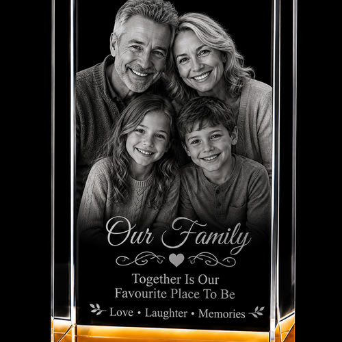 Family 3D Crystal Gifts  | 3d Crystal Shop | 3d crystal glass engraving | Personalised 3d engraving  | 3d crystal photo