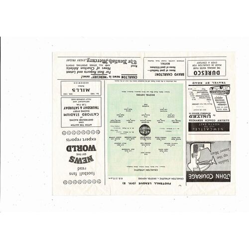 1958/59 Charlton Athletic v Bristol Rovers Football Programme