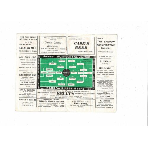 1965/66 Barrow v Barnsley Football Programme