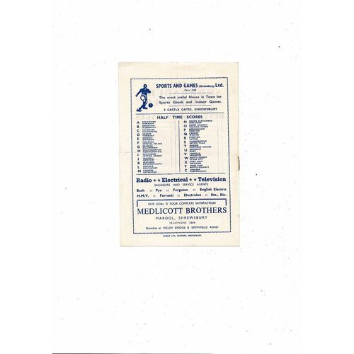 1955/56 Shrewsbury Town v Queens Park Rangers Football Programme