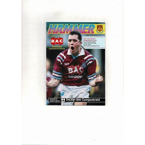 West Ham United v Farnborough Town FA Cup Football Programme 1991/92