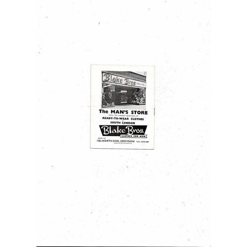 Crystal Palace v Burnley Friendly Football Programme 1967/68