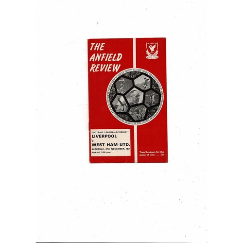 1971/72 Liverpool v West Ham United Football Programme